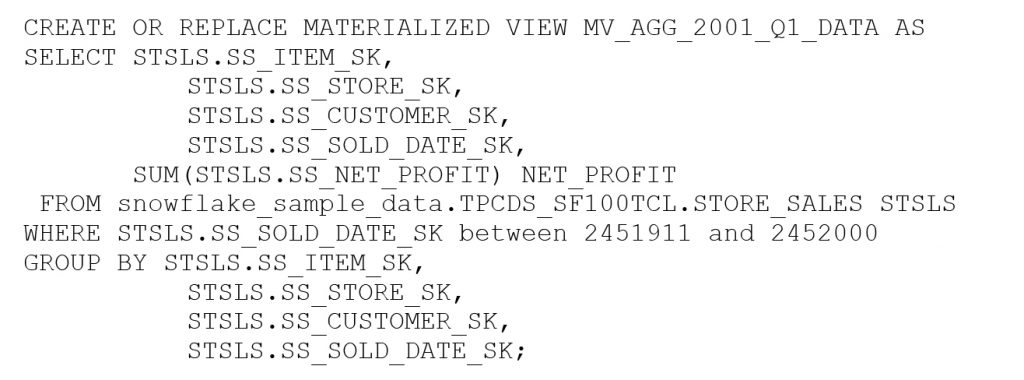 Create materialized view on the base table