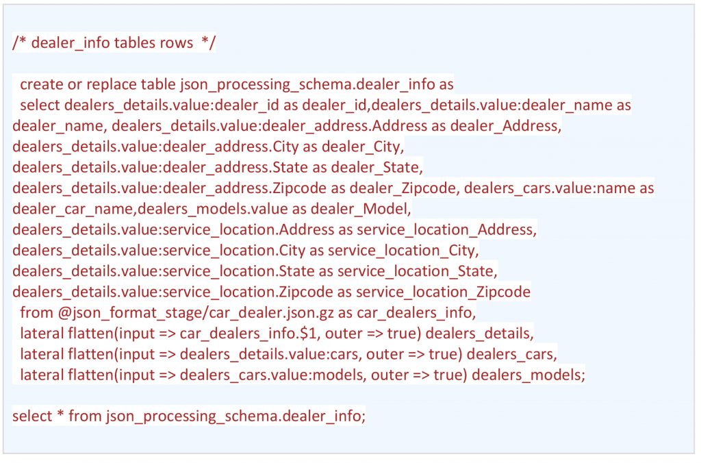 Explode complete JSON into one table ( “dealers_info”)