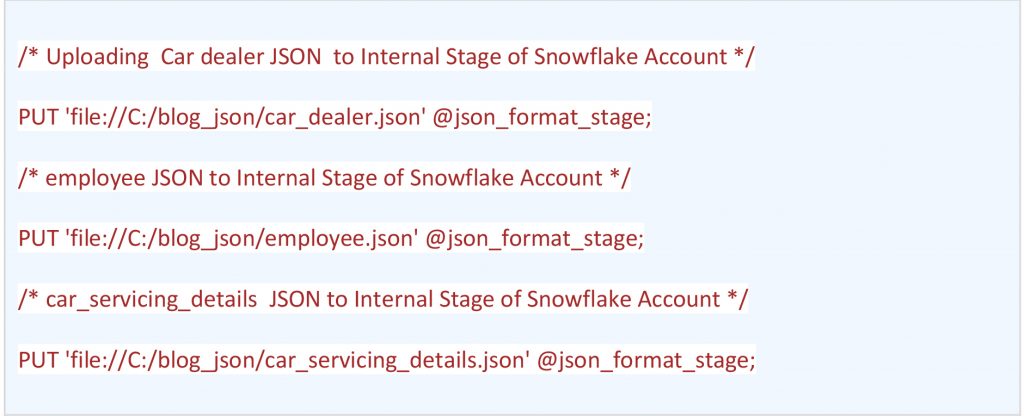 Raw JSON data will be Copied using PUT command