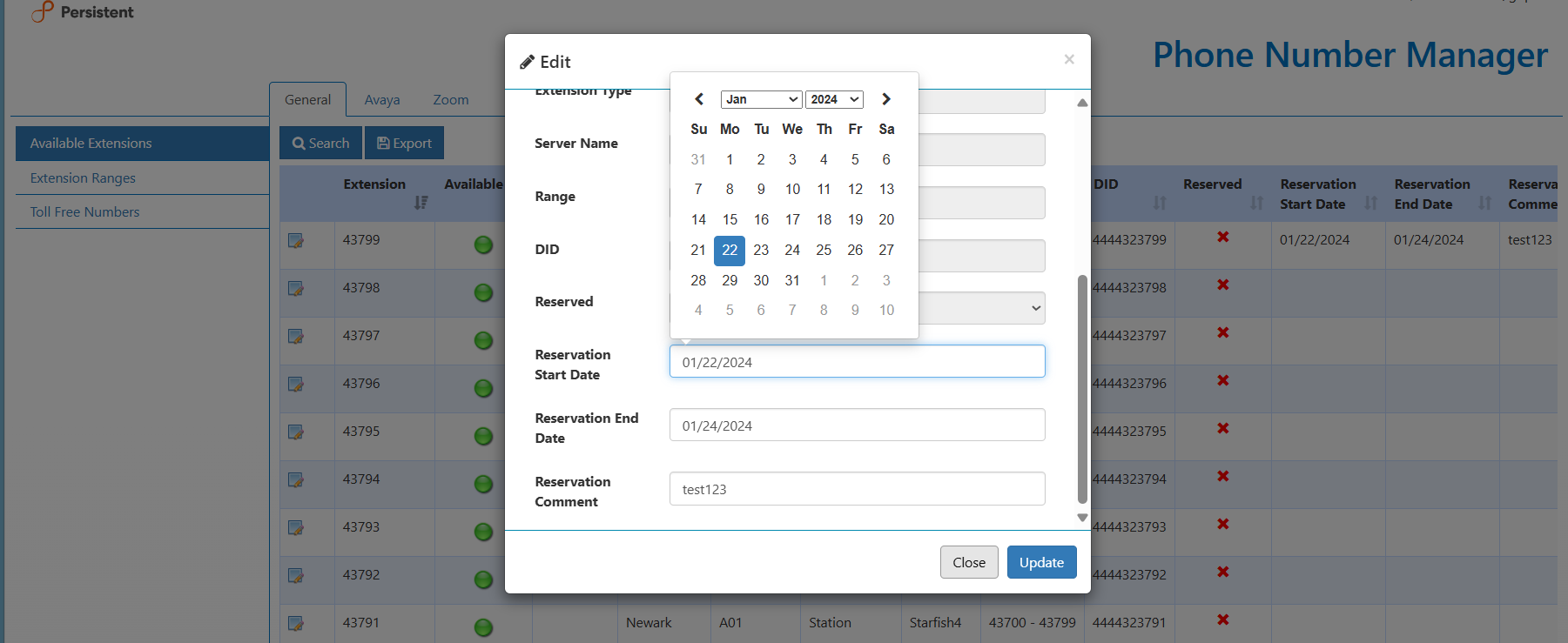 The Phone Number Manager portal enables users